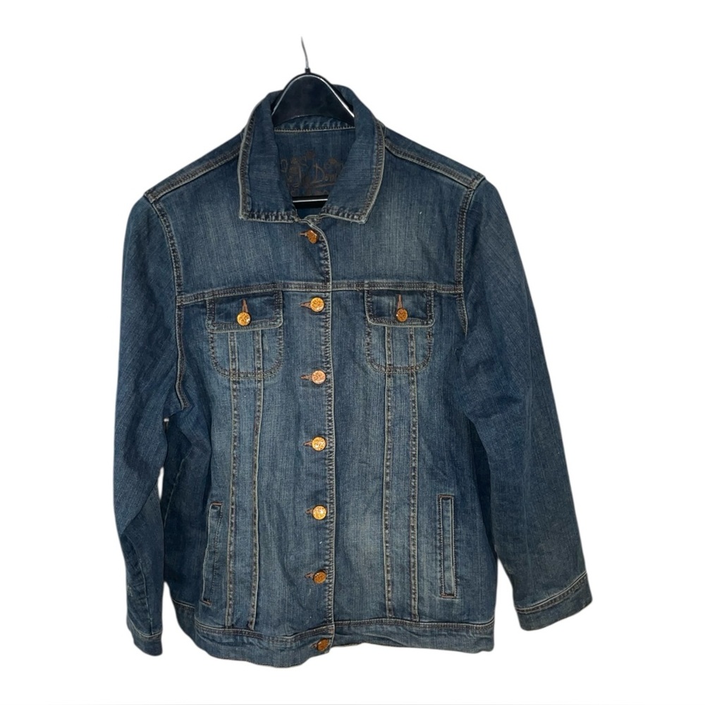 Y2K Lois Long Jeans Jacket Women's 2XL Dark Blue Denim Glass Buttons Pockets